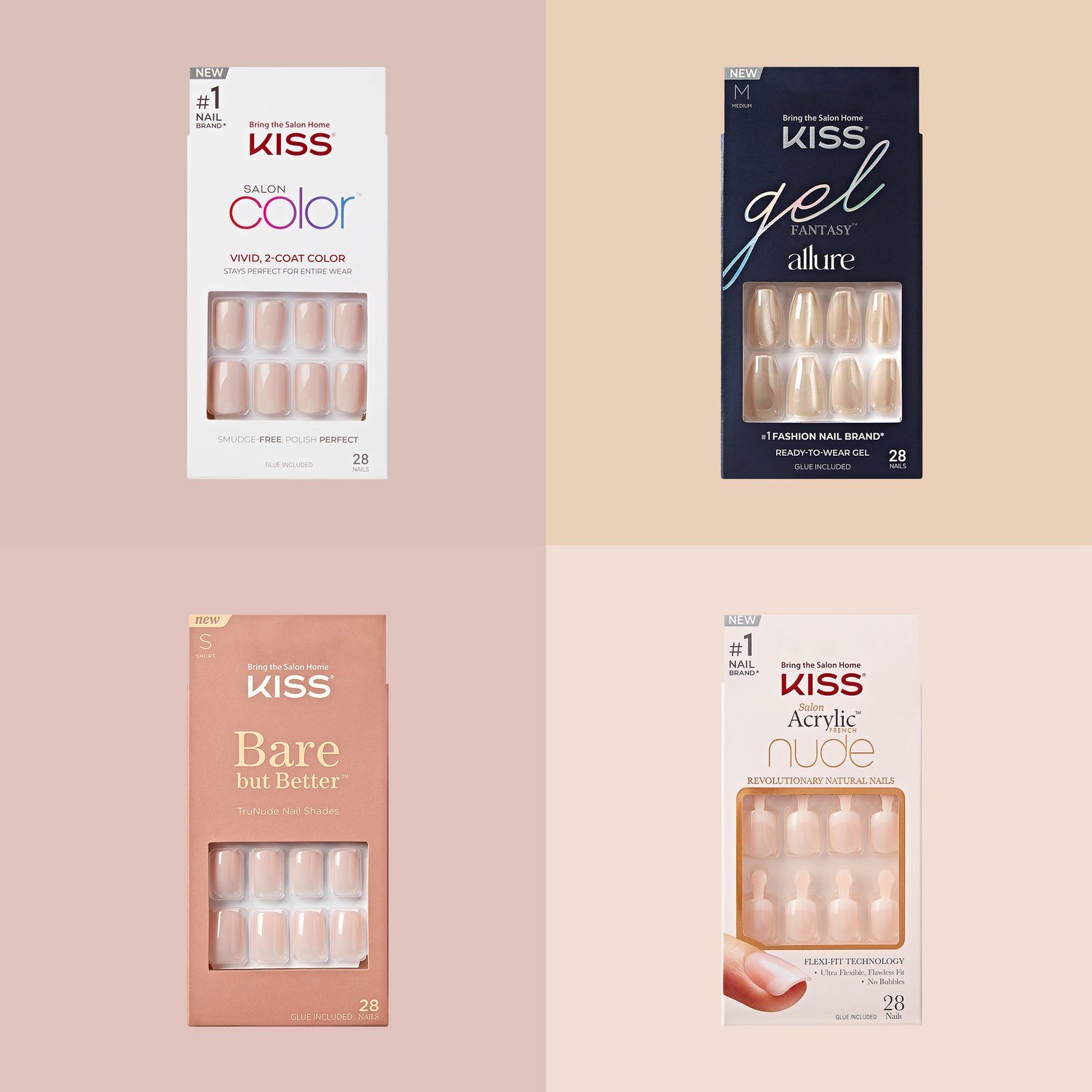 KISS Press On Glue Nails Bundle - Barely There Neutrals